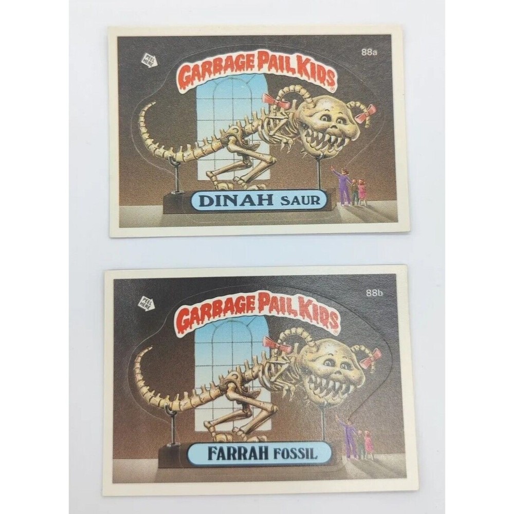 1986 Garbage Pail Kids Dinah Saur & Farrah Fossil #88a & 88b Set Cards Stickers